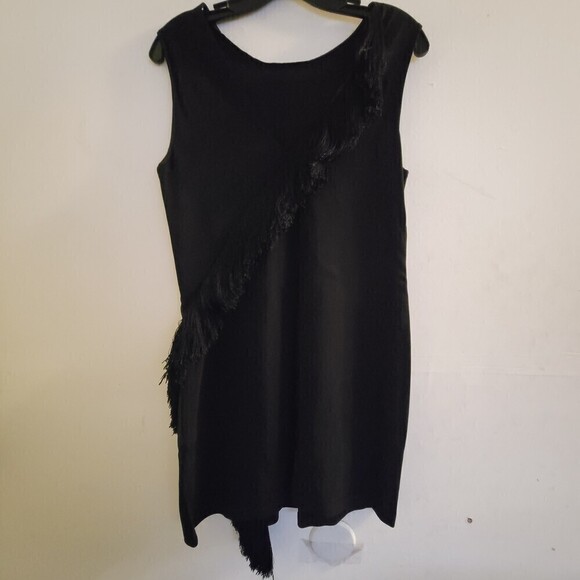 A.L.C. Black Lottman Fringe Shift Asymmetric Sleeveless Mini Cocktail Dress Sz 8 - Picture 5 of 12